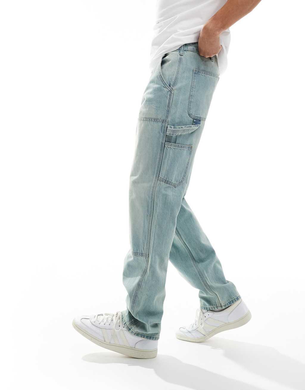 ONLY & SONS Edge loose fit carpenter jeans in vintage mid blue wash Product Image