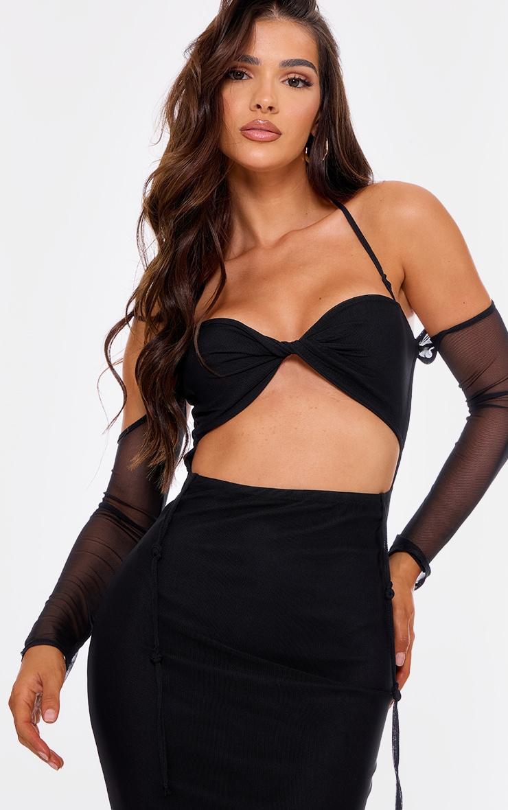 Black Mesh Cut Out Twist Detail Maxi Dress Product Image