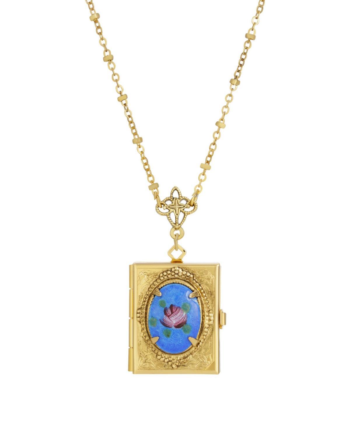 1928 Gold Tone Multi Color Floral Cabochon Four-Slot Book Locket Necklace, Womens, White Product Image