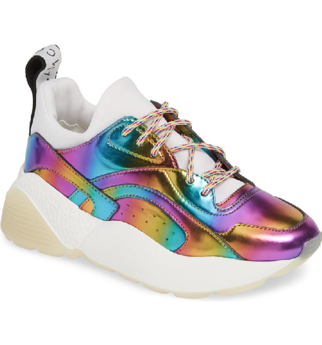 STELLA MCCARTNEY Eclypse Iridescent Faux Leather And Neoprene Sneakers In Purple,light Blue,orange Product Image