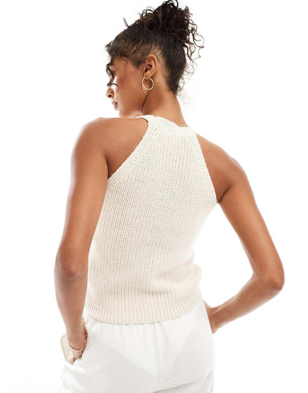 Vero Moda ribbed knit halter top in cream Product Image