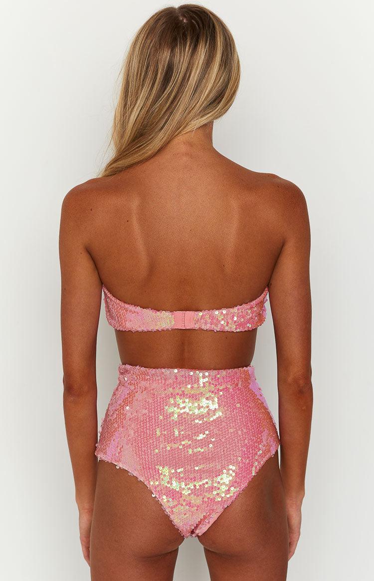 Nyra Pink Sequin Strapless Bralette Top Product Image