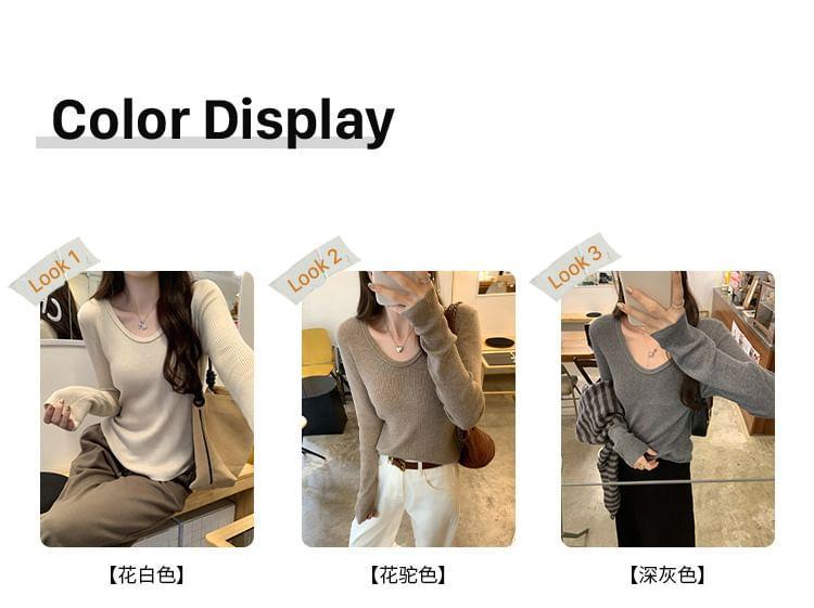 Scoop Neck Plain Ribbed Sweater Product Image