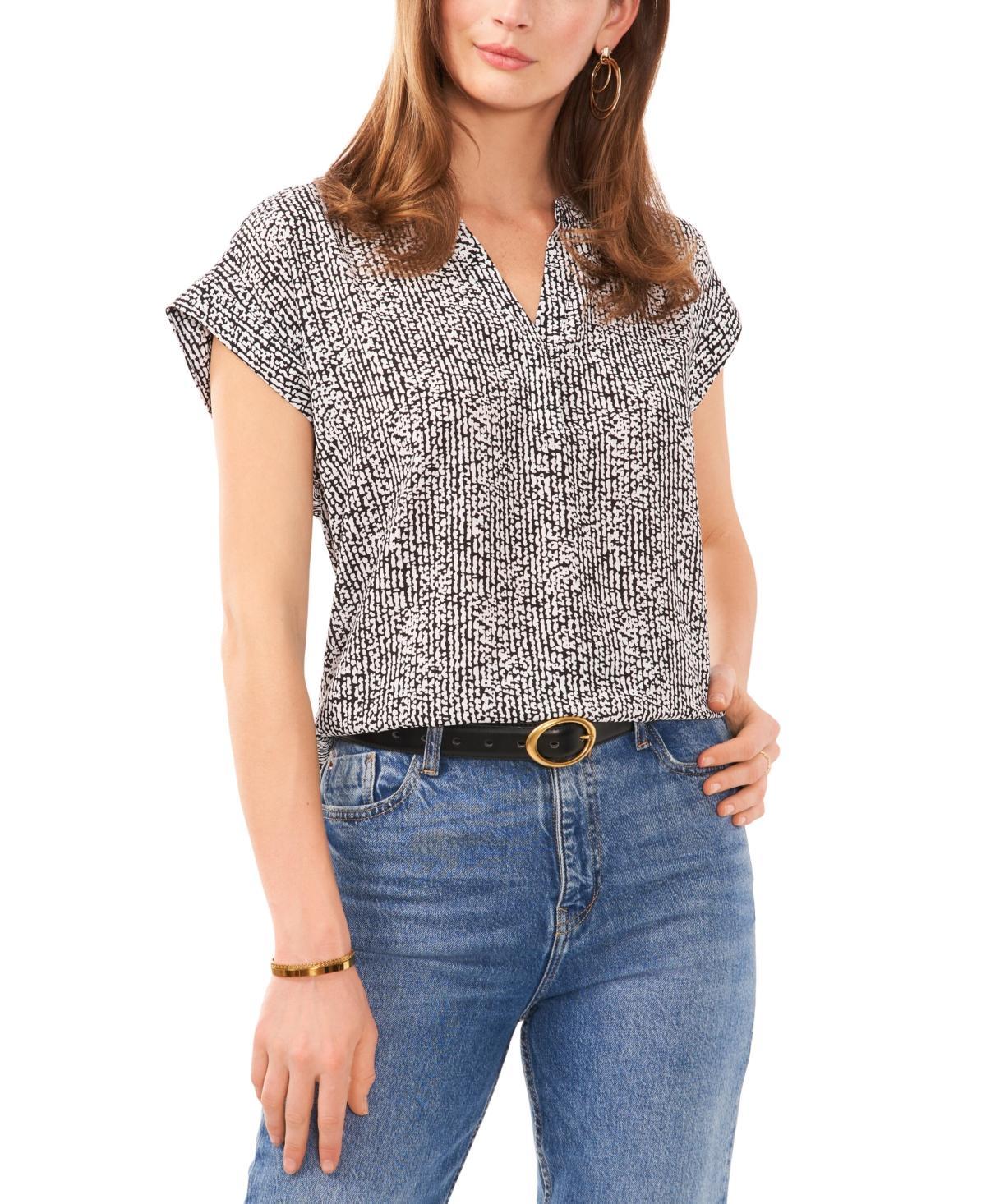 Vince Camuto Womens Printed Split Neck Short-Sleeve Blouse product image