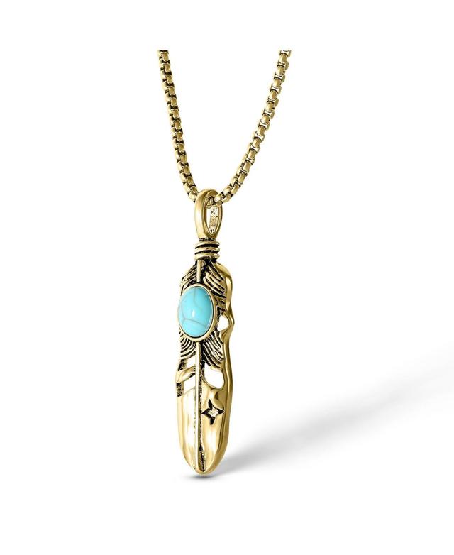 Jessica Simpson Womens Feather Necklace with Turquoise Stone in Gold Product Image