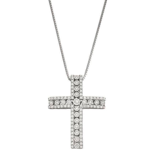 HDI Sterling Silver 1/2 Carat T.W. Diamond Cross Pendant Necklace, Womens Product Image