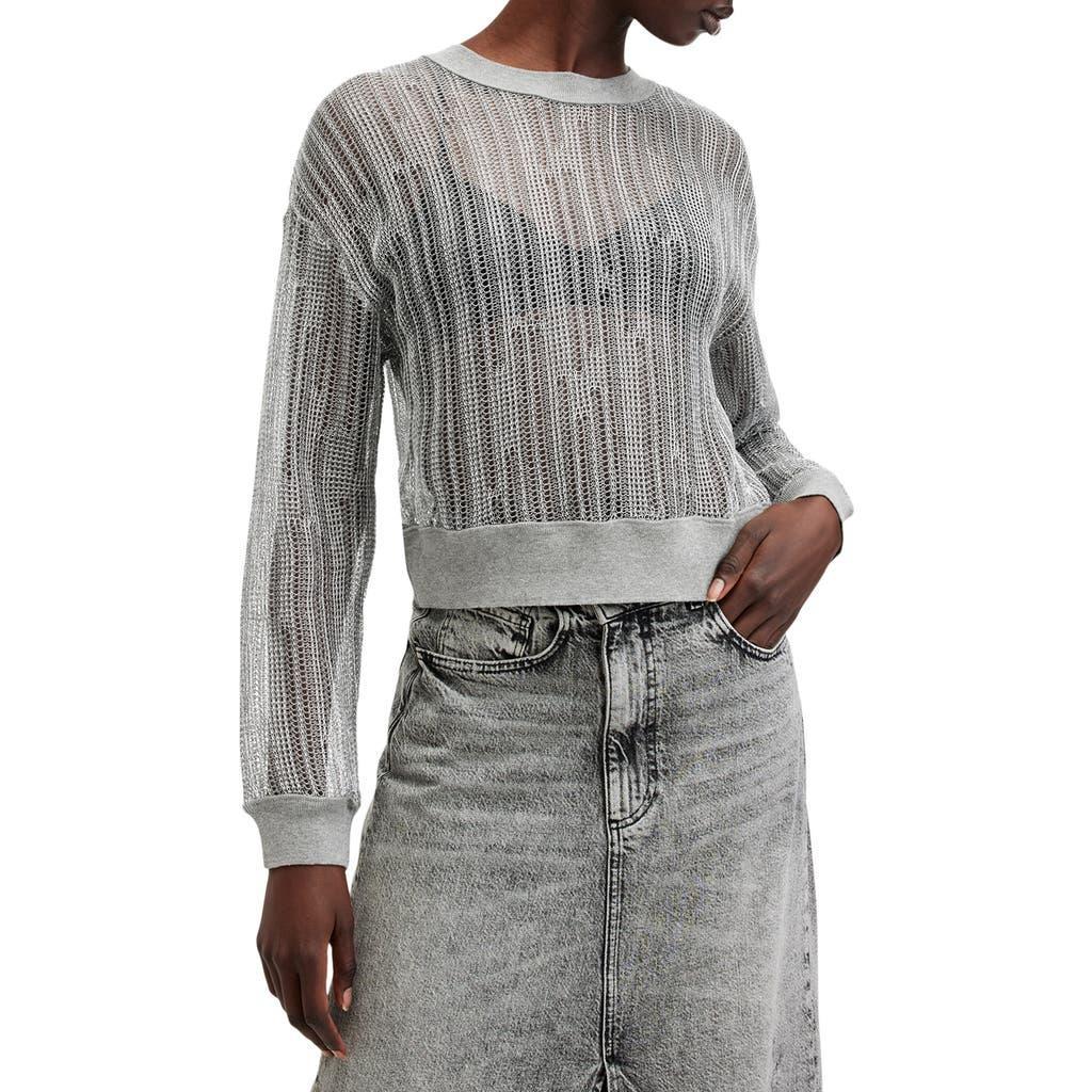 Giana Long Sleeve Open Knit Sweatshirt In Silver Product Image