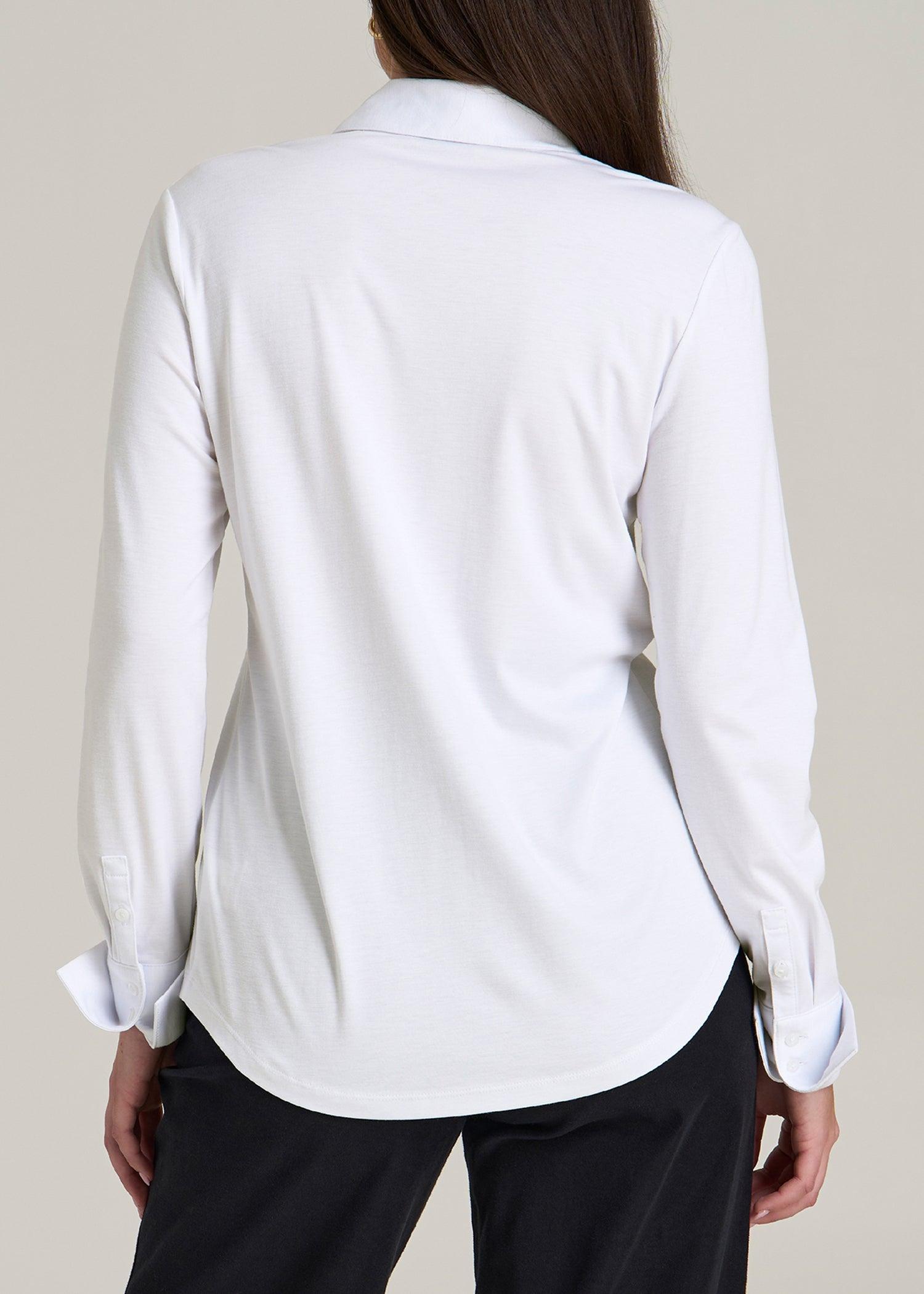 Slub Knit Button Up Women's Tall Shirt in Bright White Product Image