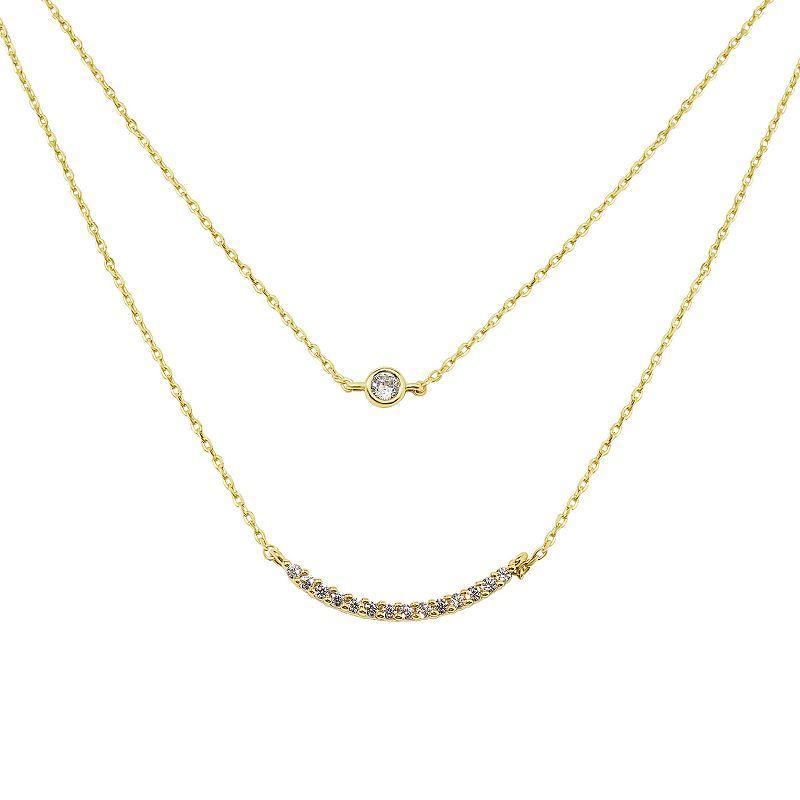 LC Lauren Conrad Gold Tone Semi Round Pave Bar 2-Row Necklace, Womens, Clear Product Image