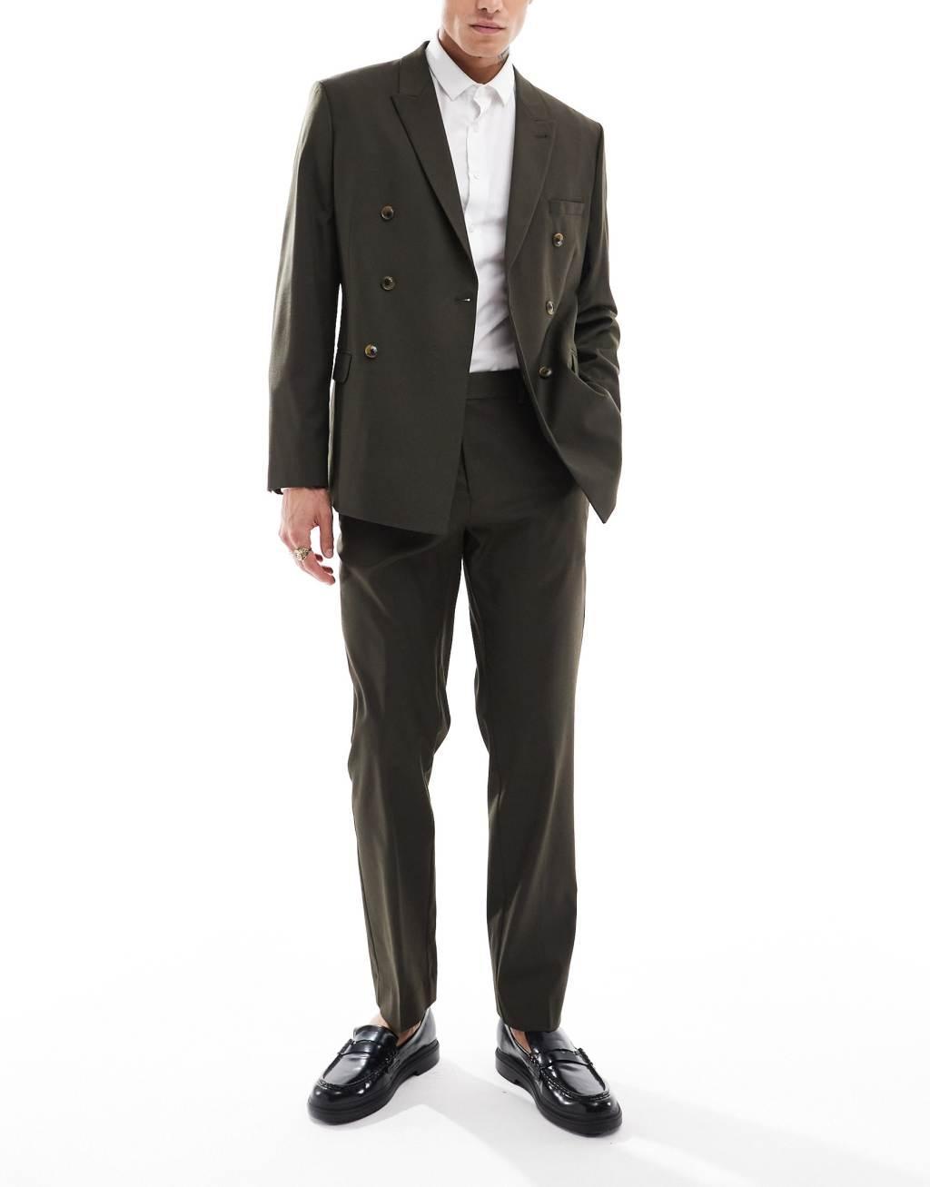 ASOS DESIGN slim fit clean wool blend suit pants in olive product image