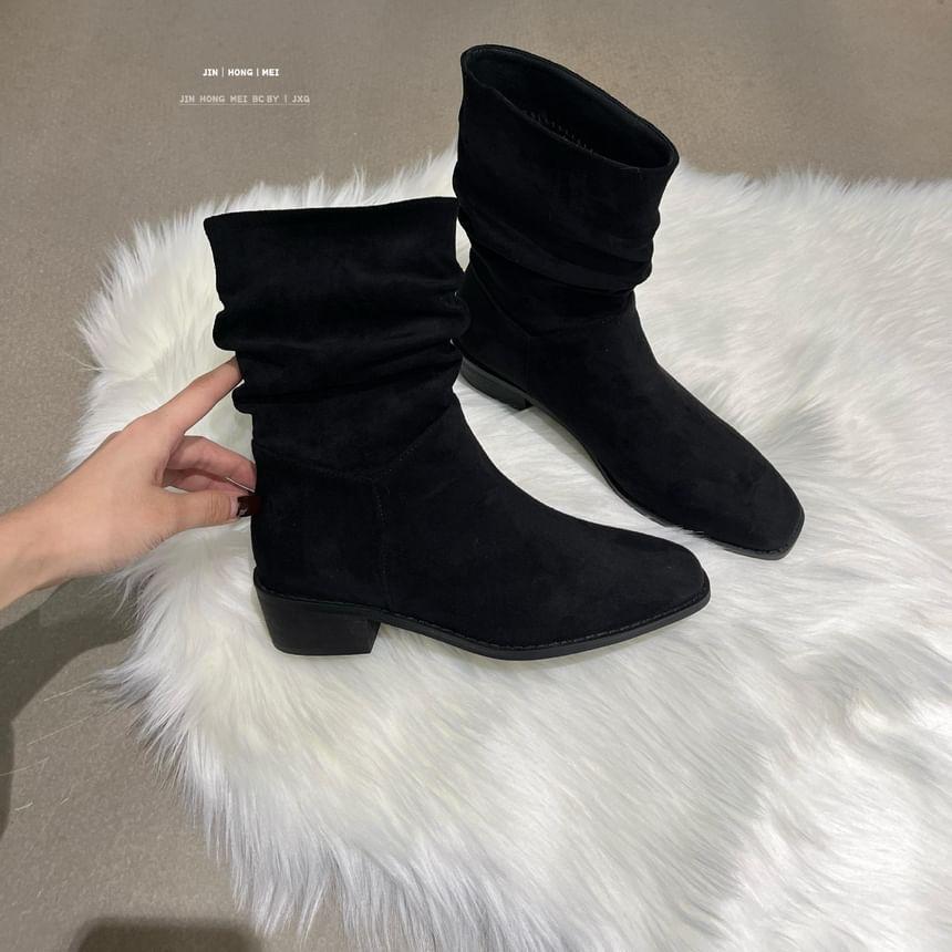 Chunky Heel Plain Ruched Short Boots Product Image