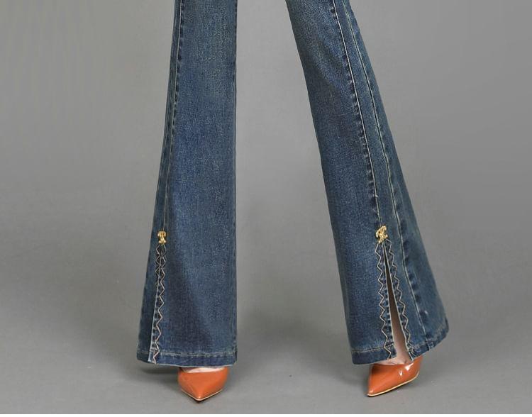 High Waist Washed Bootcut Jeans Product Image