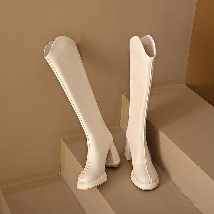 Block Heel Plain Tall Boots Product Image