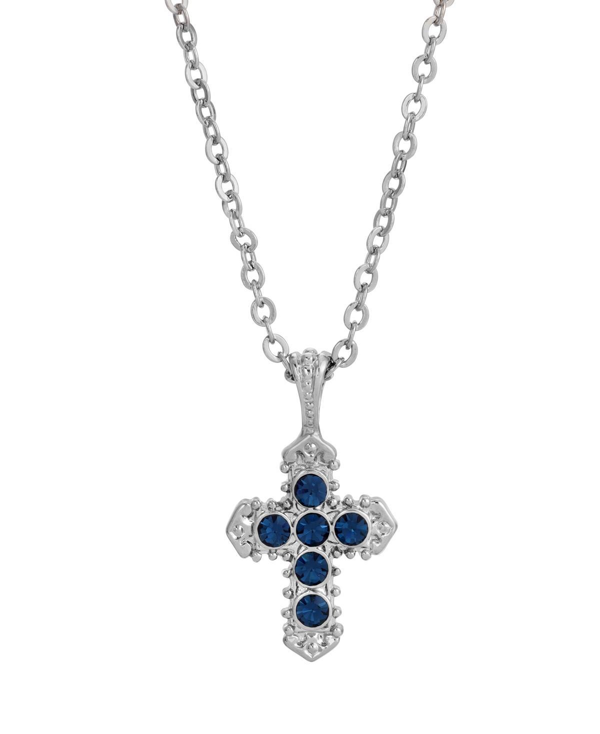 Symbols of Faith Silver-Tone Blue Cross Necklace, Womens Product Image