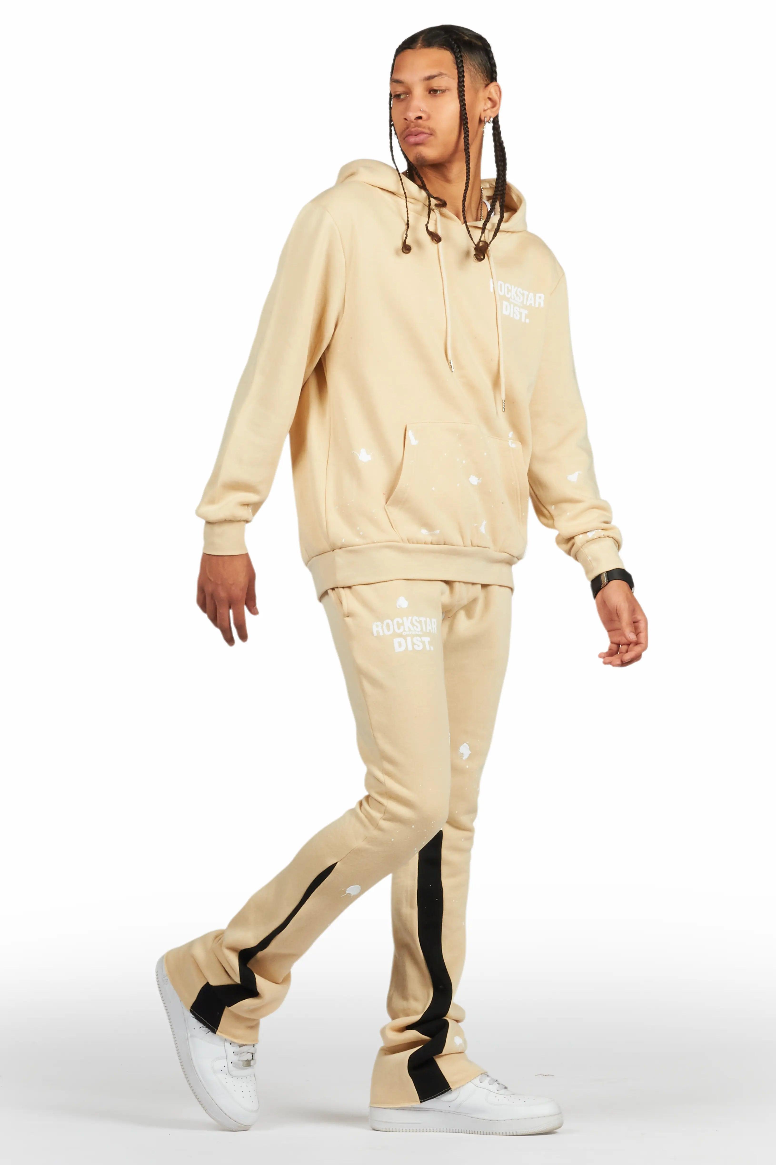 Raffer Beige Hoodie/Stacked Flare Pant Set Male Product Image