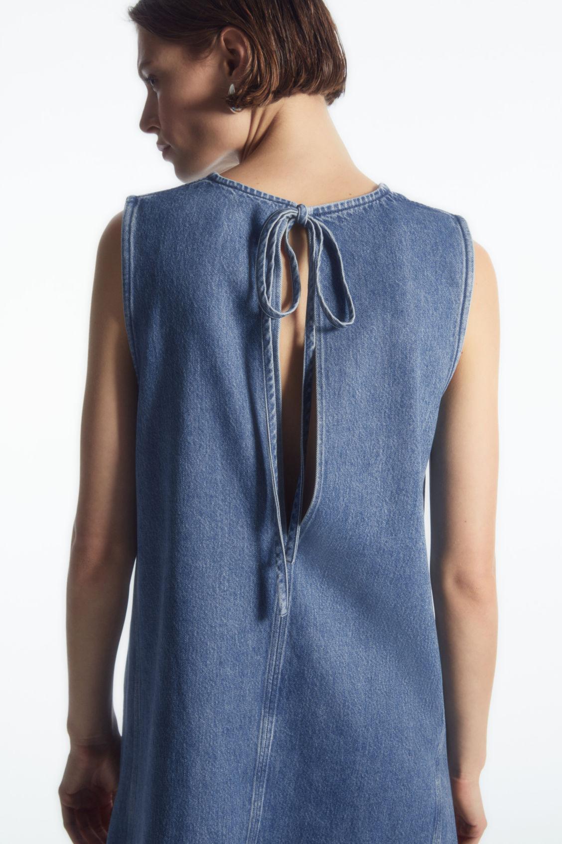 PANELED DENIM SHIFT DRESS Product Image