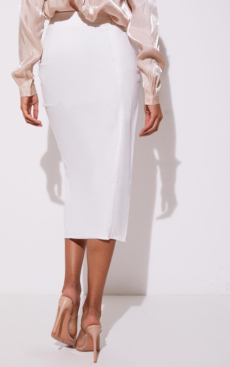 White Woven Ruched Detail Midi Skirt Product Image