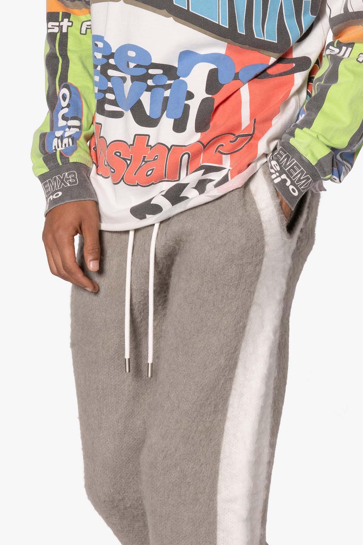 Fuzzy Stripe Sweatpants - Grey Product Image