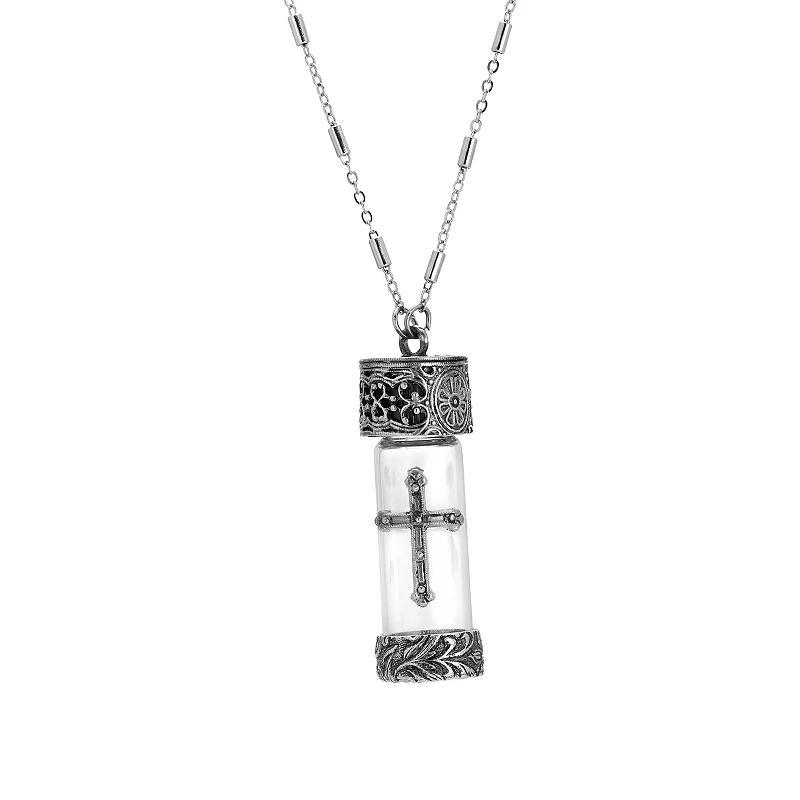 Symbols of Faith Antique Cross Glass Vial Necklace, Womens, Gray Product Image