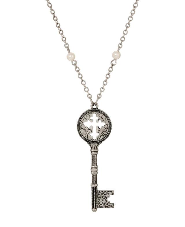 Symbols of Faith Silver Tone Cross Key Pendant 28 Necklace, Womens Product Image