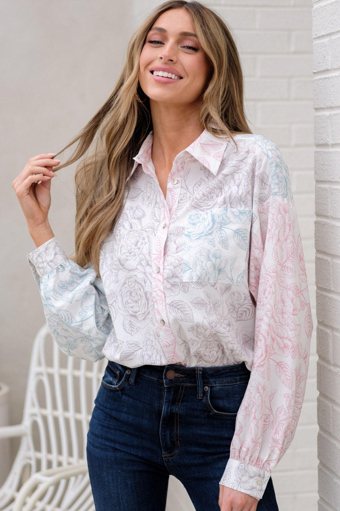 Aura Endless Refinement Ivory Multi Floral Print Top Product Image