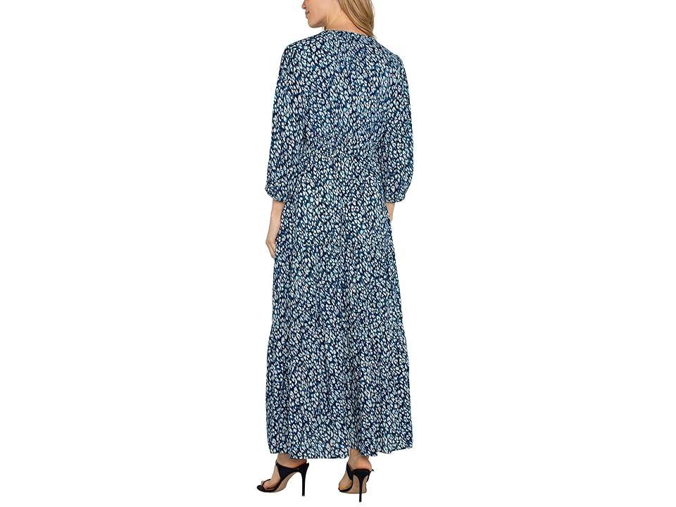 Liverpool Los Angeles 3/4 Sleeve Tiered Woven Maxi Dress (Blue Topaz Animal) Women's Dress Product Image