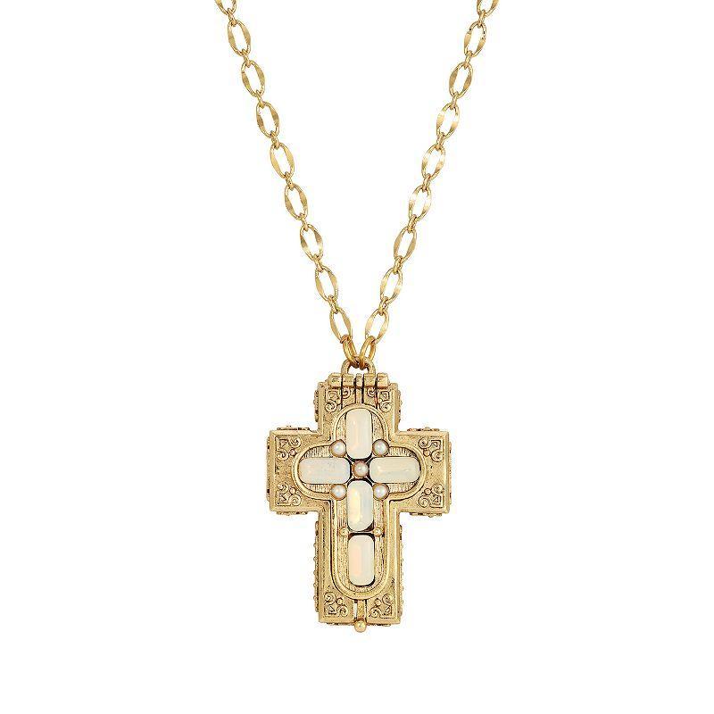 Symbols of Faith Gold Tone Cross Pendant Necklace, Womens, White Product Image