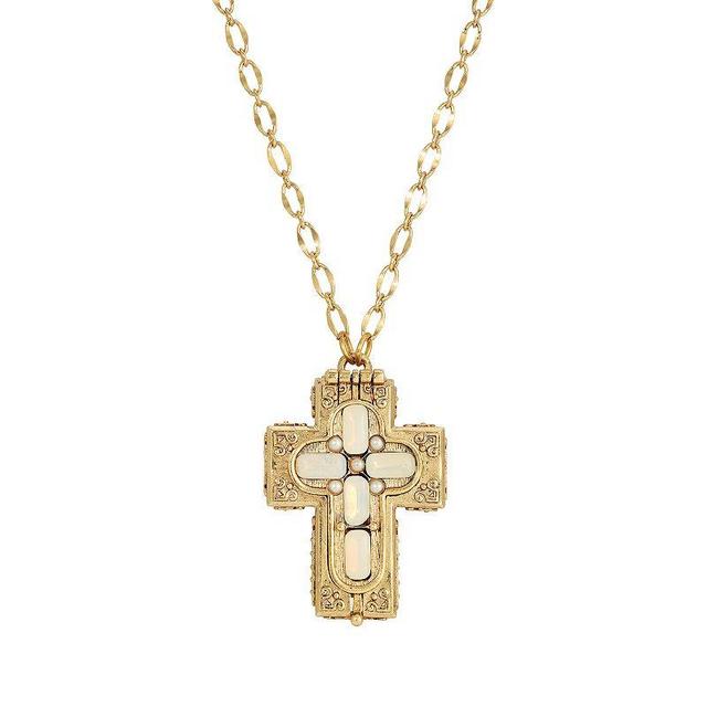 Symbols of Faith Gold Tone Cross Pendant Necklace, Womens, White Product Image