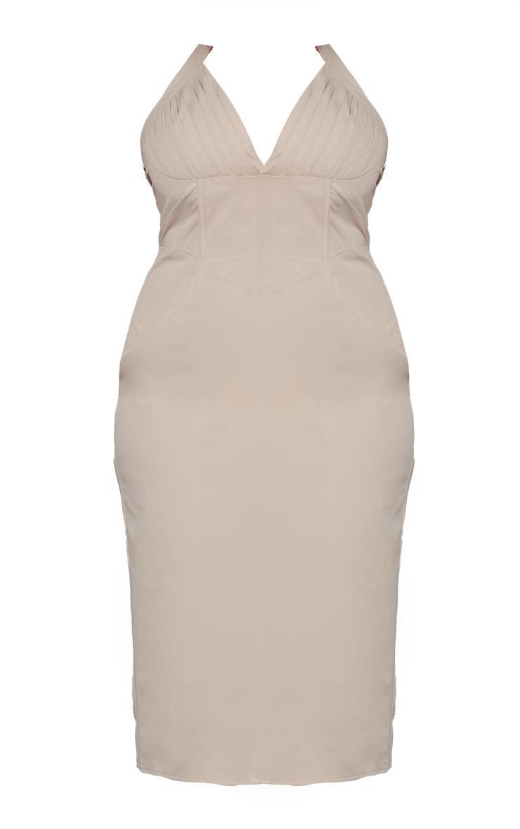 Plus Beige Pleated Bust Midi Dress Product Image