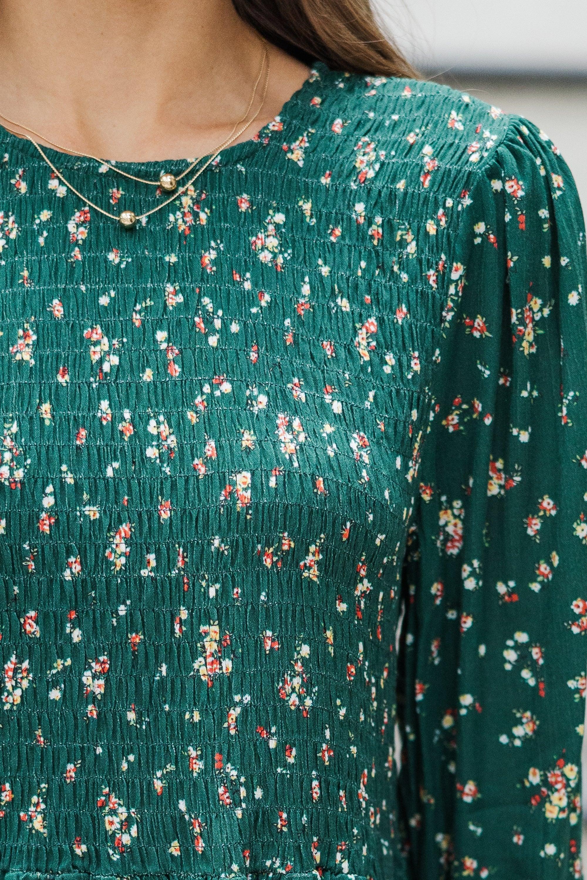 Getting Close Hunter Green Ditsy Floral Blouse Female Product Image