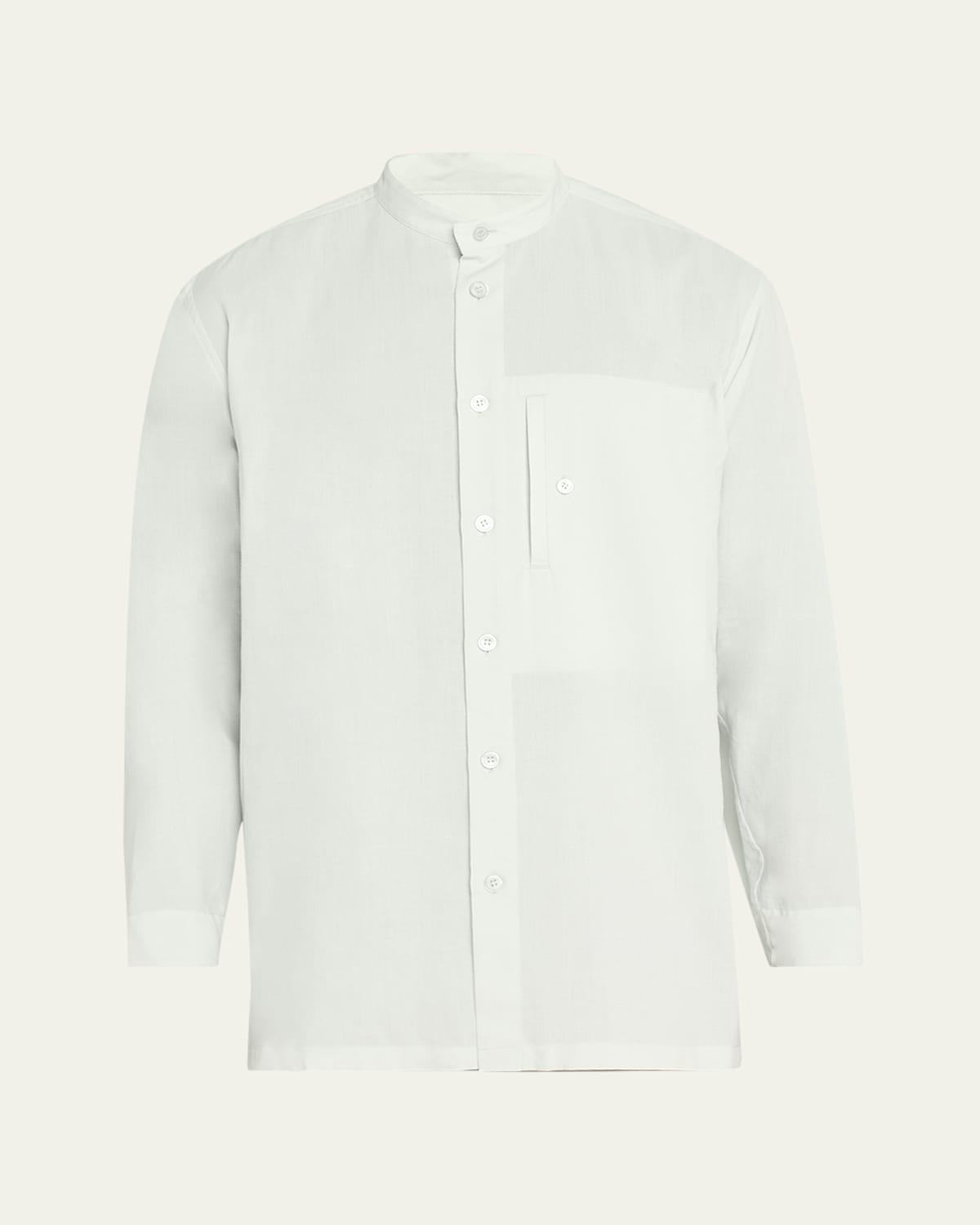 Mens Ramie Stand-Collar Boxy Shirt Product Image