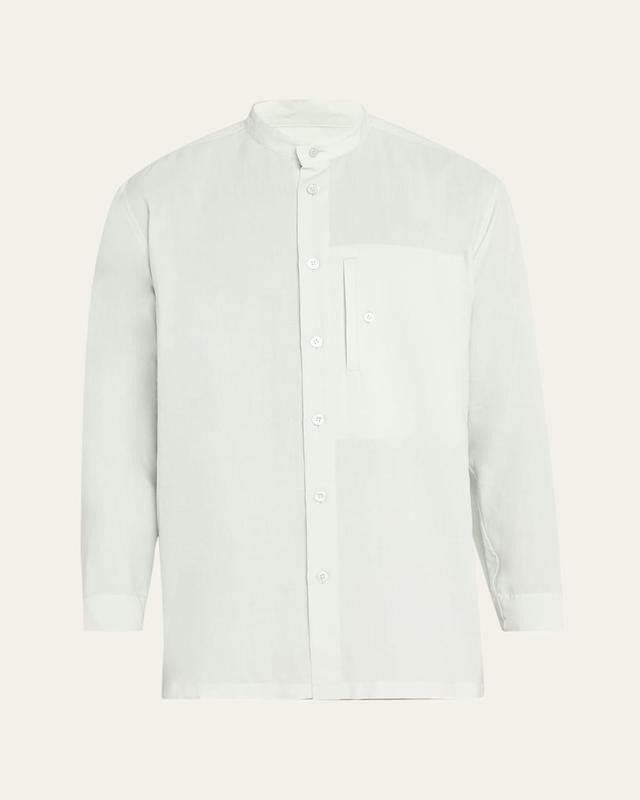 Mens Ramie Stand-Collar Boxy Shirt Product Image