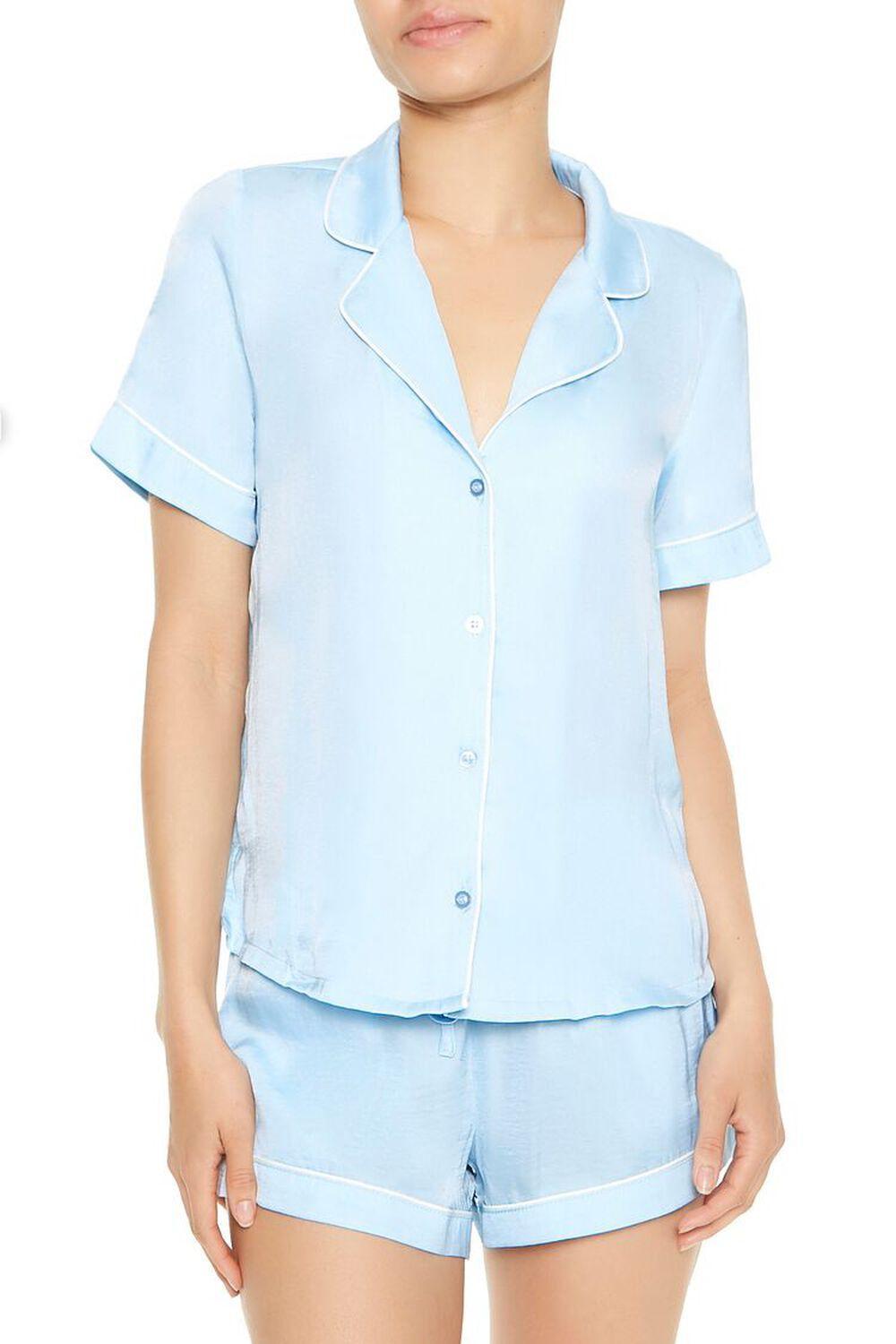 Piped-Trim Shirt & Shorts Pajama Set | Forever 21 Product Image