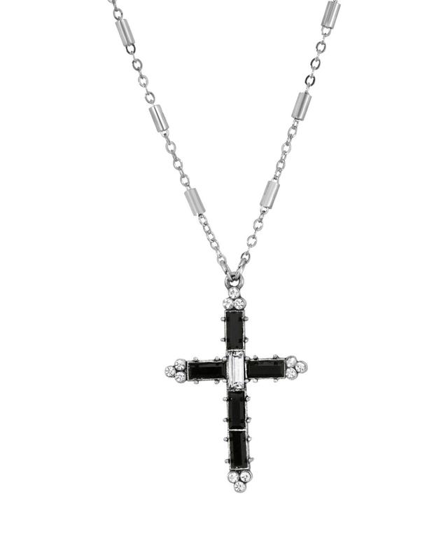 Symbols Of Faith Pewter Black Clear Crystal Cross Necklace - 20" Product Image