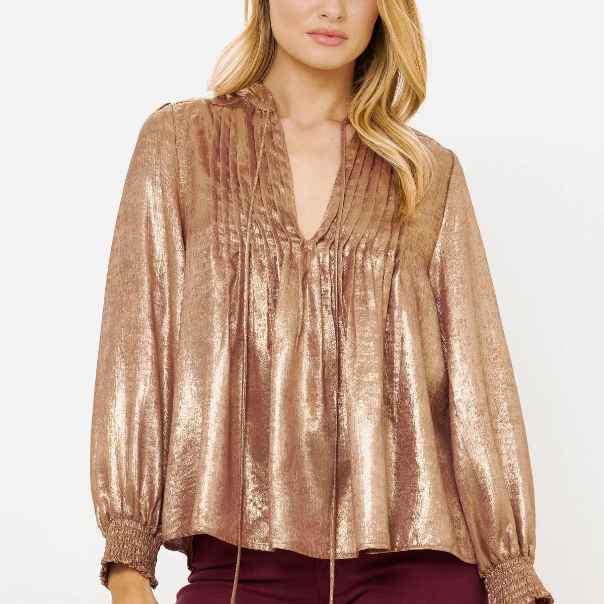 Oliphant V-Neck Pintuck Blouse Product Image