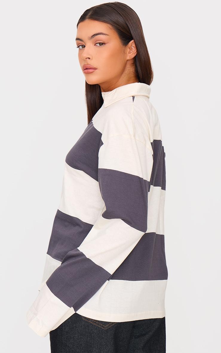 Charcoal Long Sleeve Collard Striped Top Product Image