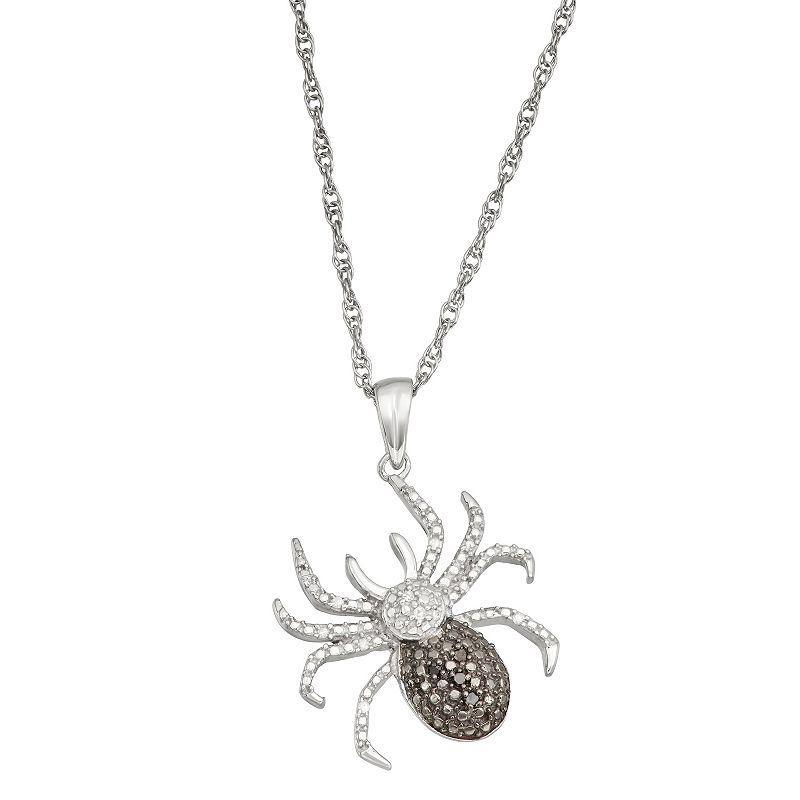 Jewelexcess Sterling Silver Black & White Diamond Accent Spider Pendant Necklace, Womens Silver Tone Product Image