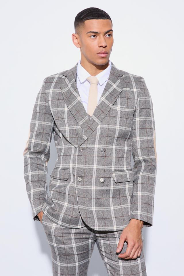 Herringbone Check Contrast Sleeve Panel Fitted Blazer | boohooMAN USA Product Image