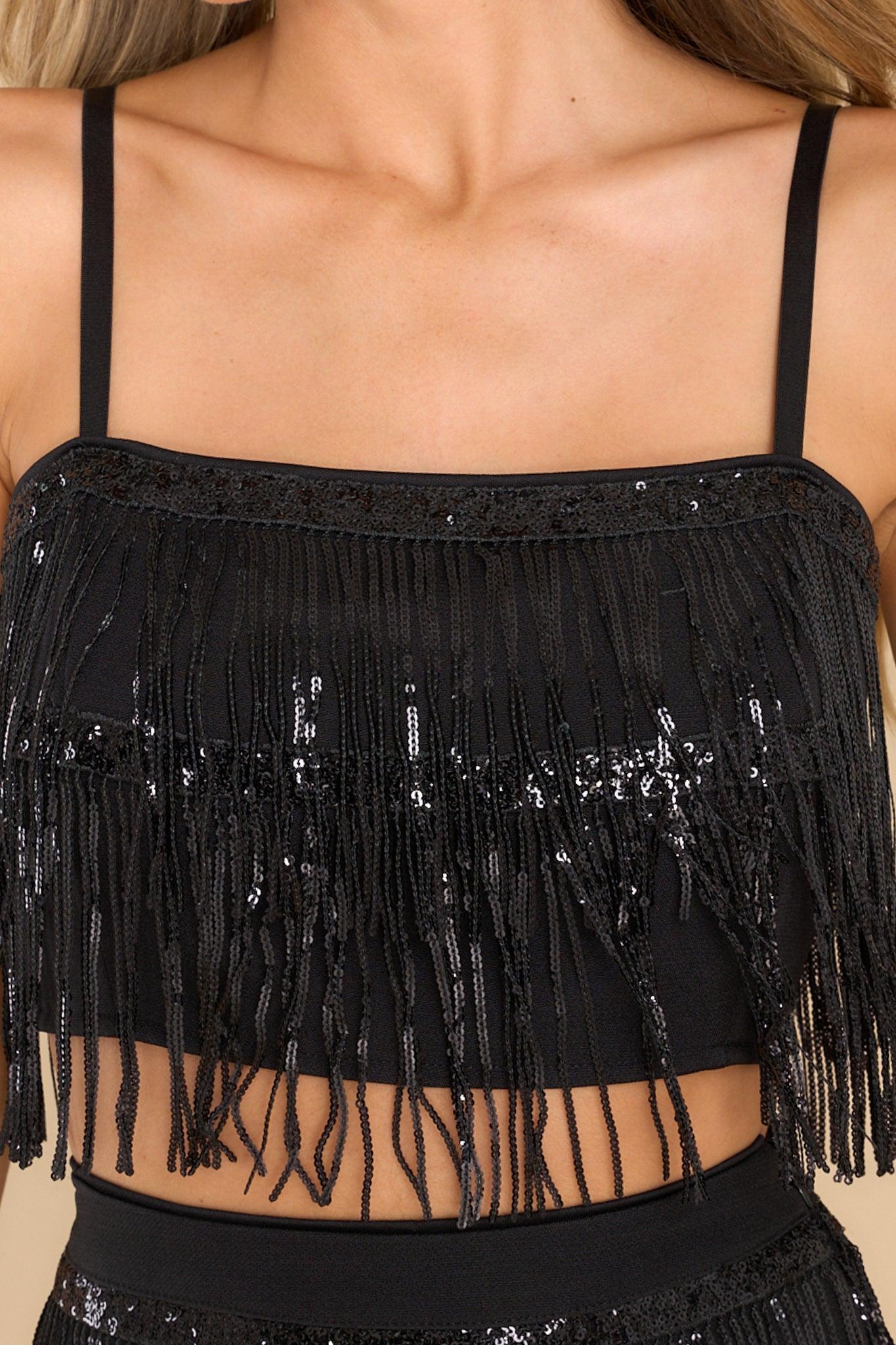 Just This Once Black Tassel Top Product Image