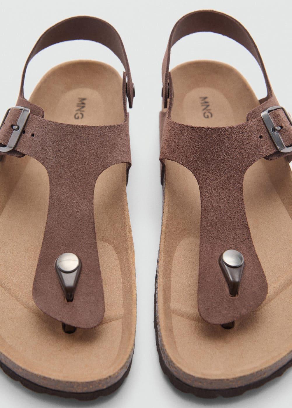 MANGO MAN - Leather sandals with straps brownMen Product Image