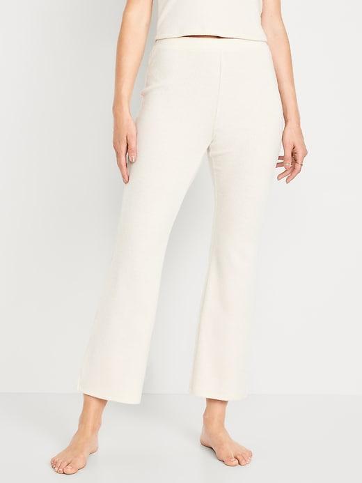 High-Waisted Ribbed Crop Flare Lounge Pants Product Image