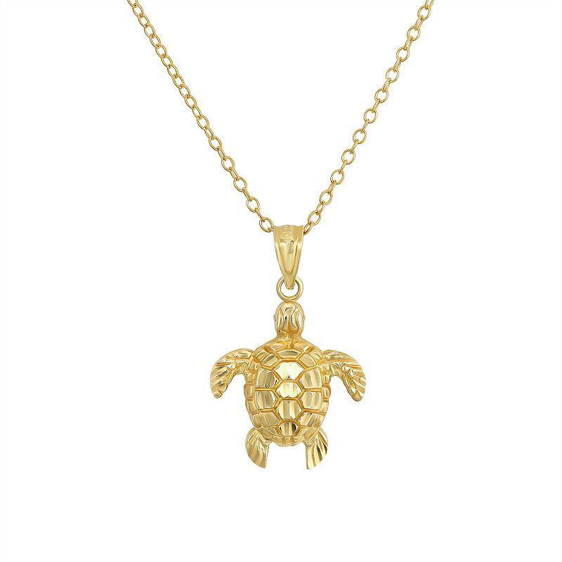 Forever 14k Gold Diamond Cut Turtle Pendant Necklace, Womens, Yellow Product Image