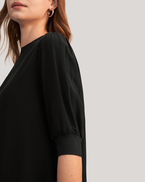 Elegant Casual Silk Tee With Rib Cuff Product Image