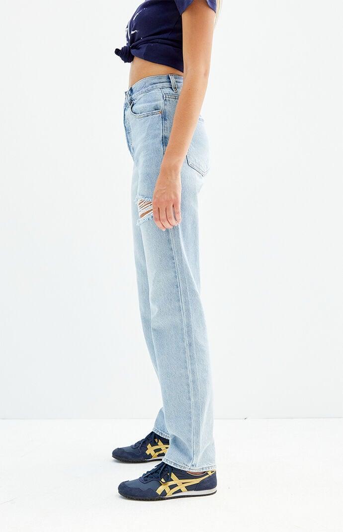 Women's Light Indigo Ripped Dad Jeans Product Image