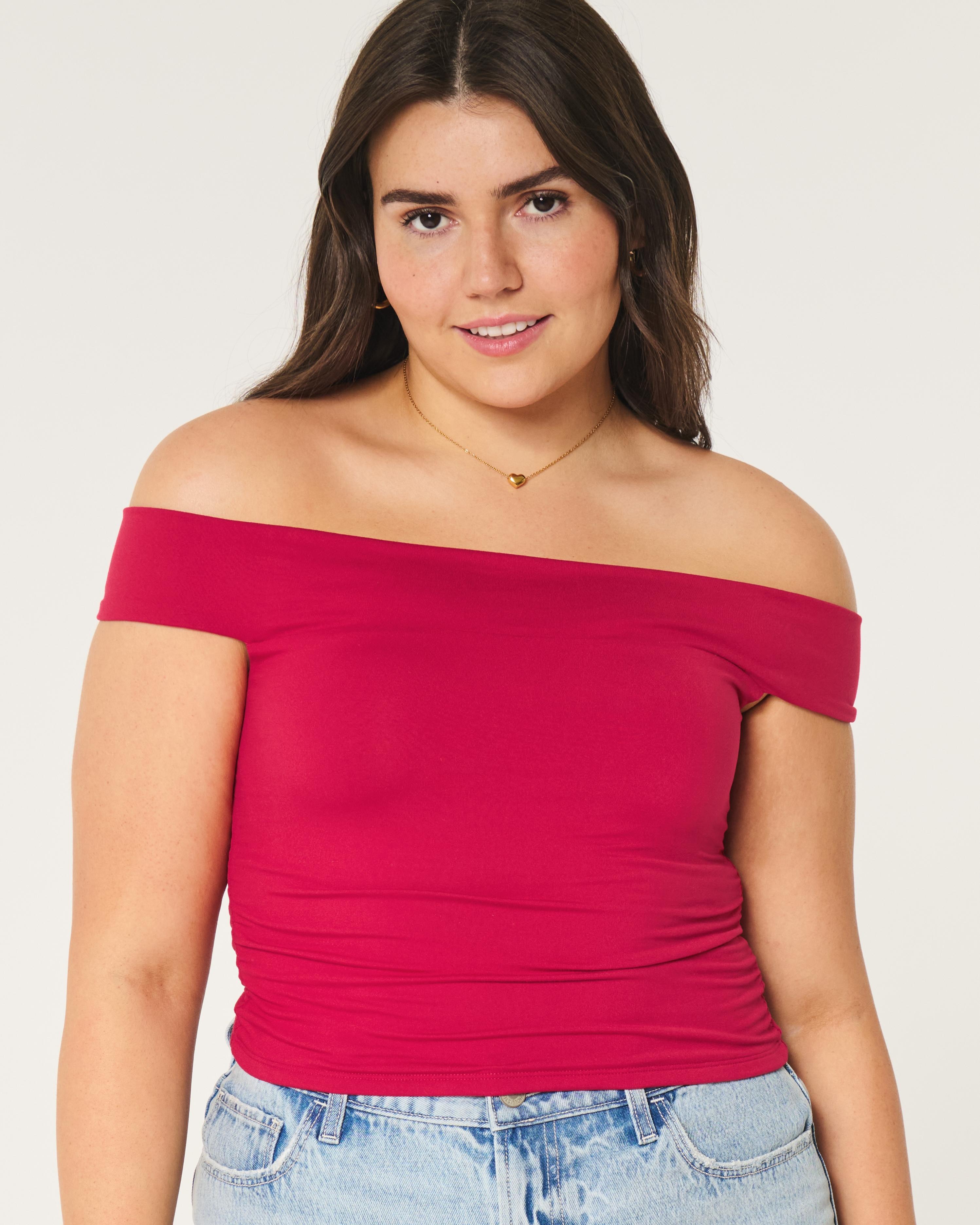 Soft Stretch Seamless Fabric Ruched Off-the-Shoulder Top Product Image