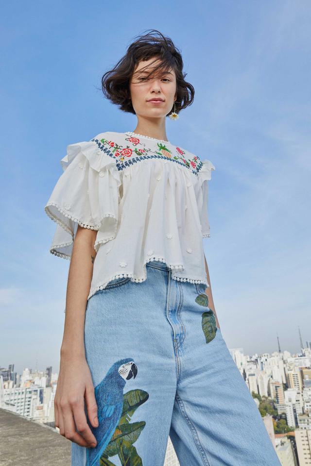 Off-White Cross Stitch Embroidered Blouse, OFF-WHITE / XS Product Image