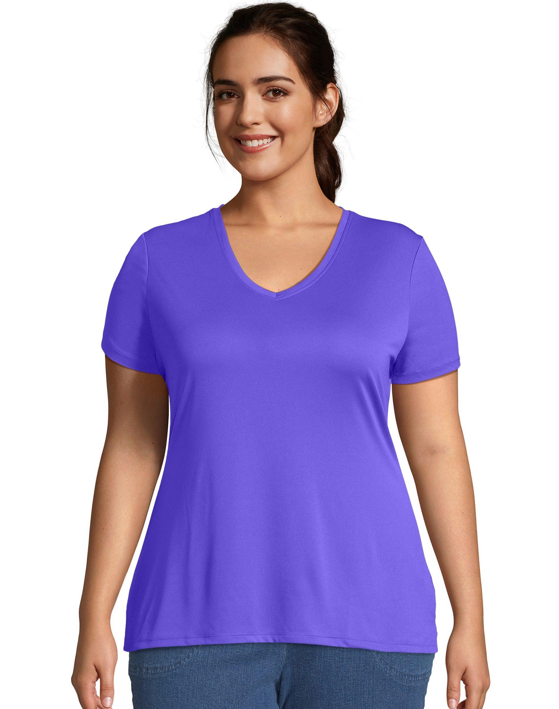 Hanes Just My Size Cool DRI Womens V-Neck T-Shirt (Plus ) Vivid Fuchsia 3X Product Image