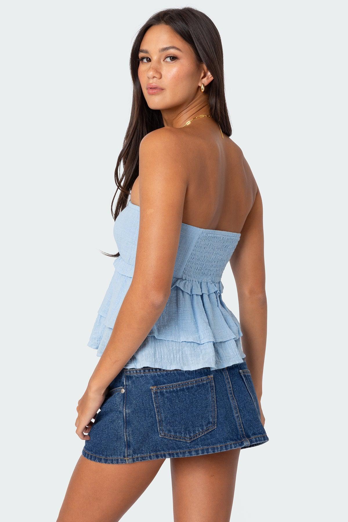 Linen Look Strapless Peplum Top Product Image