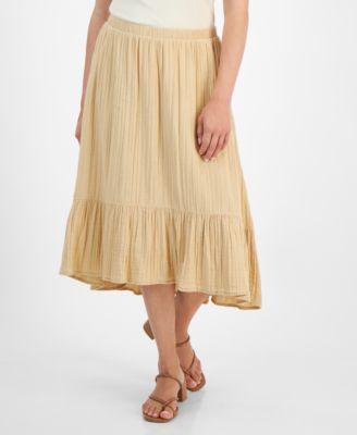 Petite Cotton Textured High-Low Midi Skirt Product Image