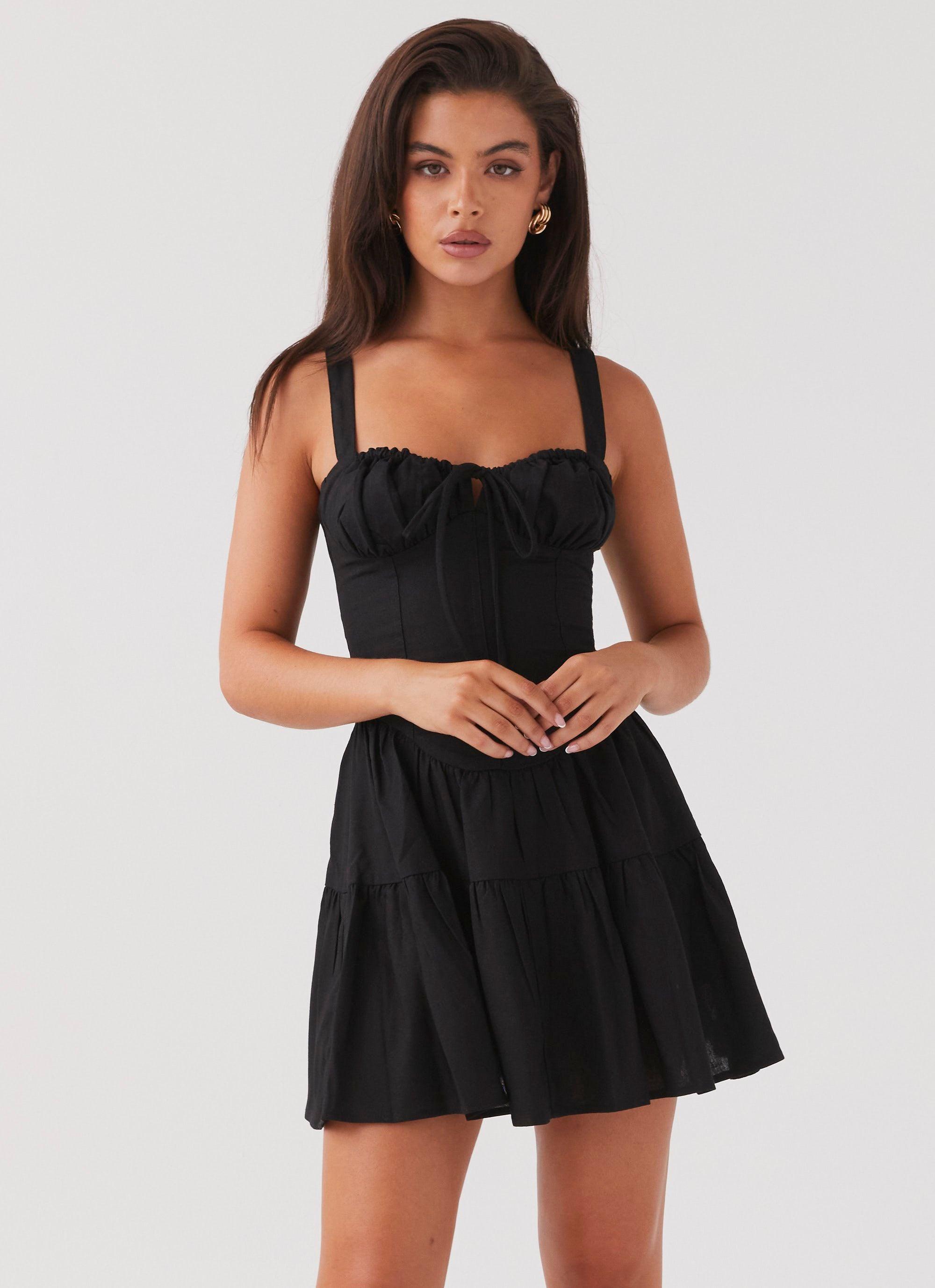 Lucie Linen Mini Dress - Black Product Image